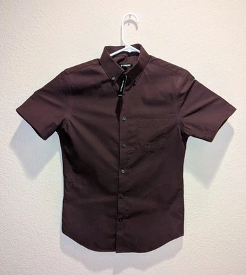 2021 NWT Express Shirt Mens Burgundy SS Stretch Cotton Button Down - XS - Image 1 of 4