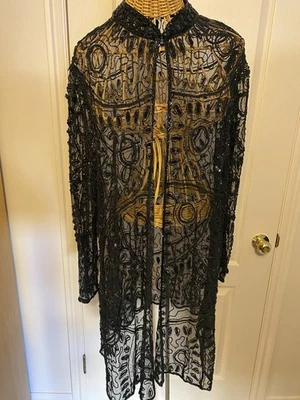 Chaqueta de noche vintage con cuentas y lentejuelas hasta la rodilla de Gunit Foto 1 de 4