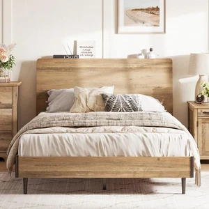 Full Size Bed Frame Wood with Ergonomic Headboard, Bed Frame Full with Storag... - Picture 1 of 7
