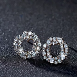 18k yellow gold made with SWAROVSKI crystal round flower garland stud earrings - Picture 1 of 5
