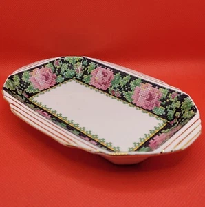 Vintage Royal Albert Needle Point Porcelain Butter Dish Serving Plate 7" X 5" - Picture 1 of 8