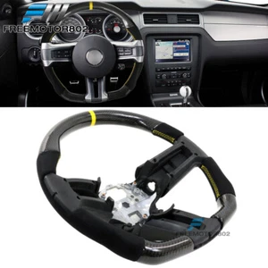 Fits 10-14 Ford Mustang Steering Wheel Carbon Fiber & Alcantara W/Yellow Stitch - Picture 1 of 7