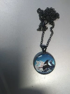 Necklace  wicca black and white dragon on  Black chain - Picture 1 of 3