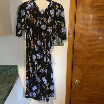 Motherhood Maternity Dress Size Large Black Floral Wrap Tie Women's Dress - Image 1 of 4