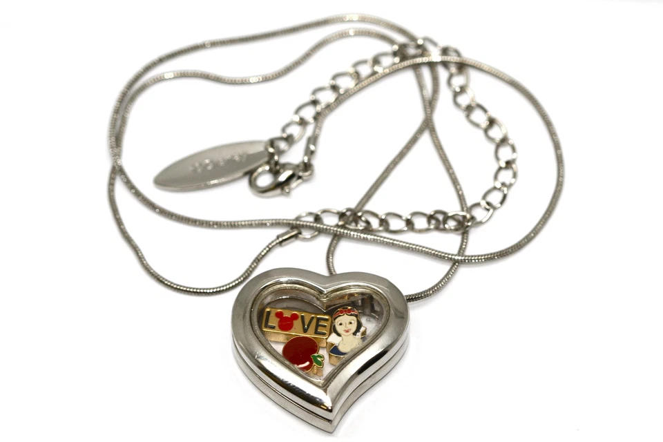 迪士尼心形锁银色项链漂浮雪白爱苹果饰品 — 第 1/1 张图片