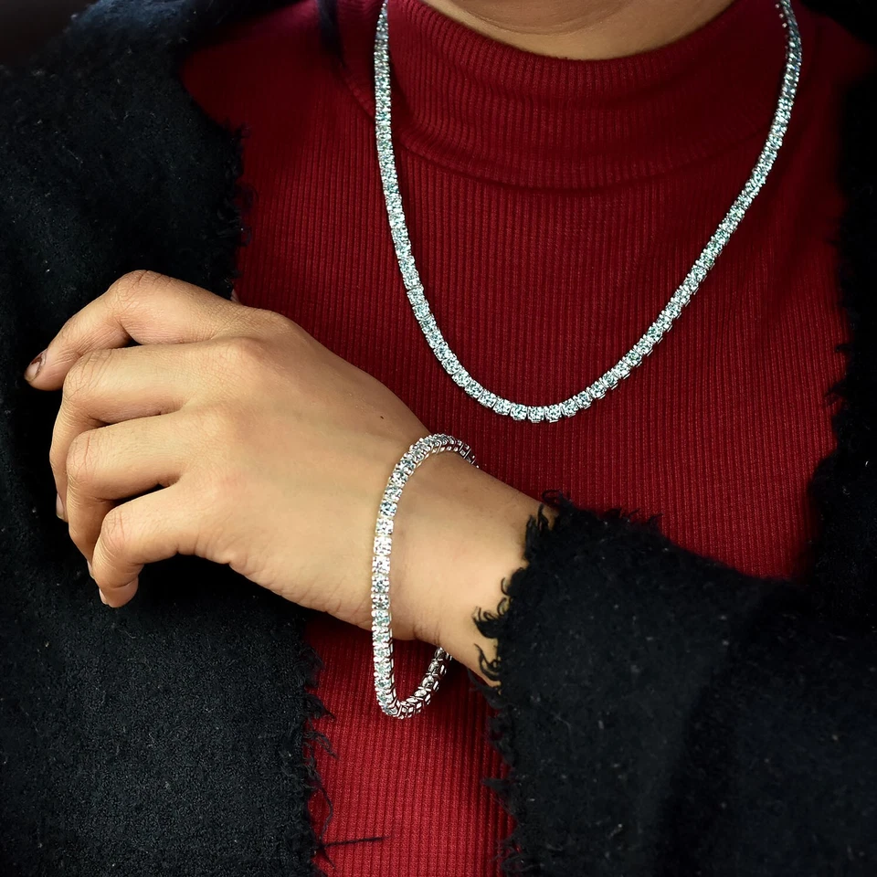 TCW 44.40ct 4mm White Diamond Tennis Bracelet & Necklace Set! FREE Diamond studs - image 1 of 4