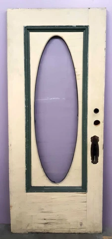 32x79"x1.75" Antique Vintage SOLID Wooden Exterior Entry Door Windows Oval Glass Cover