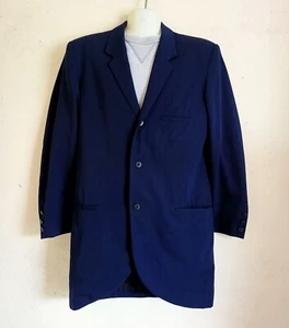 Y'S Yohji Yamamoto Solid Blue Wool Big&Tall Long Wool Coat Blazer Size M - Picture 1 of 13