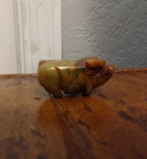 Hand carved antique old Chinese brown jade pig hog pendant