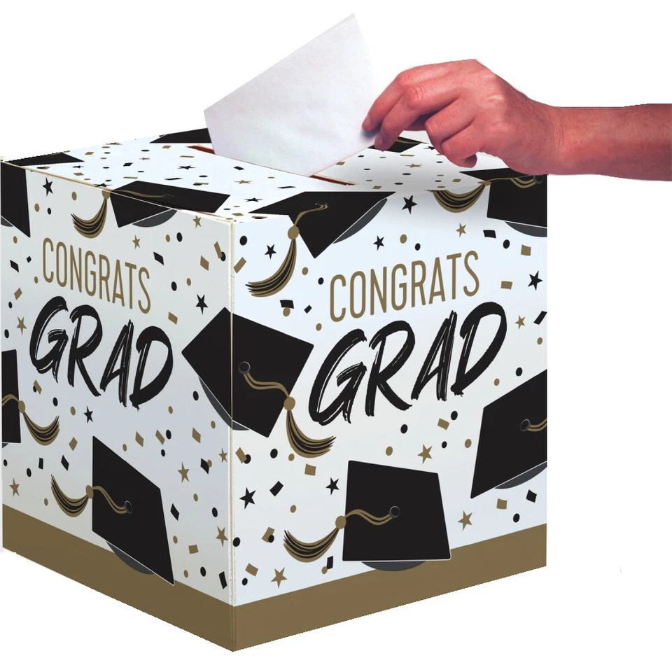 Caja de Colección de Tarjetas Graduadas Doradas Papel 12" x 12" Decoraciones de Fiesta de Graduación Foto 1 de 1