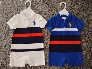 Ralph Lauren Infant Boys Striped Cotton Shortalls Set Size 3 Months NEW - Picture 1 of 4