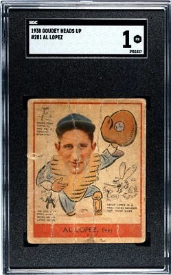 Tarjeta de béisbol 1938 Goudey Heads Up #281 Al Lopez SGC 1 Boston Bees Salón de la fama Foto 1 de 2