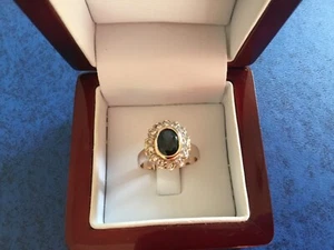 10K 14K SOLID YELLOW GOLD BEZEL SET BLUE SAPPHIRE DIAMONDS RING 6.4 GRAMS SIZE 8 - Picture 1 of 9