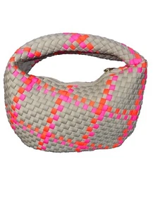 Haute Shore Carrie Belize Mini Woven Hobo Neon Pink Orange Handbag Roughly 12" - Picture 1 of 17