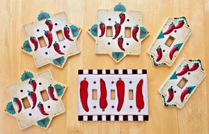6er Set Licht Kippschalter Abdeckungen Southwestern Red Chilischoten Harz - Bild 1 von 7