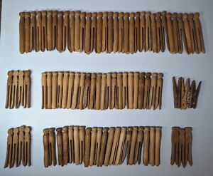 Vintage Lot Of 90 Wood Wooden Clothes Hanging Pins Pegs Round Square Heads