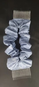 Accordian Hair Side Combs with Fabric Scrunchie Acid Wash Jean color Vintage - Picture 1 of 4