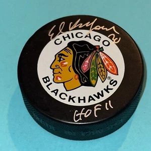 ED BELFOUR Signed Chicago BLACKHAWKS Official GAME Puck Beckett BAS w/ HOF Insc - Imagen 1 de 3