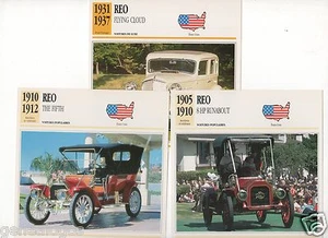 3 Fiches Automobile USA Car Reo 8 Hp Runabout The Fifth Flying Cloud 1905-1937 - Picture 1 of 2