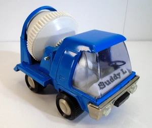 Vtg BUDDY L Cement Mixer Toy Truck w/ Spin & Dump 1960's Pressed Metal BLUE WHT - Picture 1 of 9