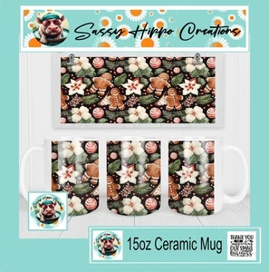 Tazza caffè ceramica Natale pan di zenzero uomo fiori 15 oz sublimata a mano - Foto 1 di 4