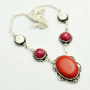 Coral Simulated Ruby Gemstone Ethnic Handmade Necklace Jewelry 21 Gms AN 9231 - Picture 1 of 1