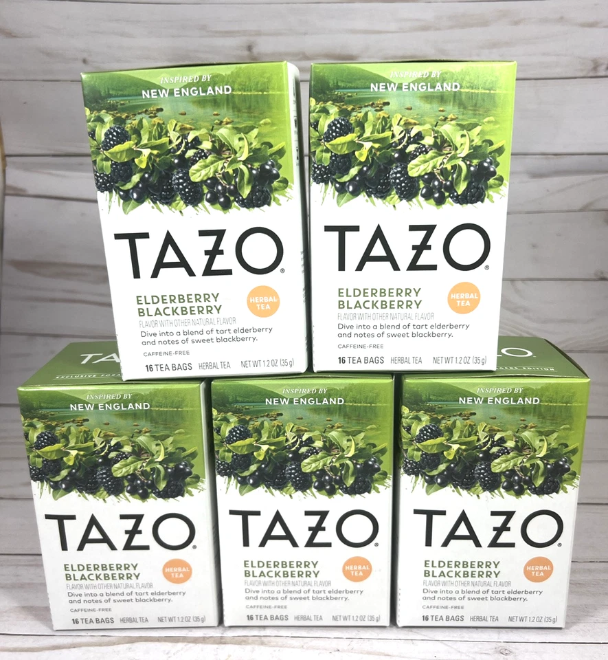 Tazo Elderberry Blackberry Herbal Tea Bags 16 Count (5 Pack) BB 11/26/25