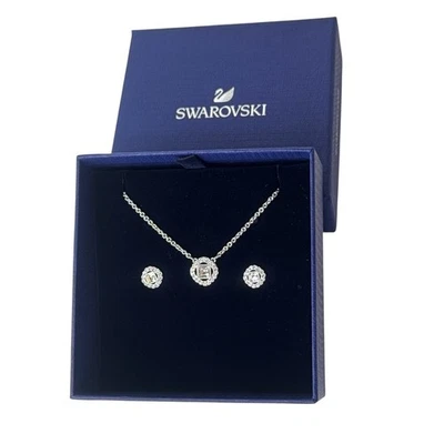 Swarovski Angelic Square Set Blanco, Chapado en Rodio Collar y Pendientes  Foto 1 de 4