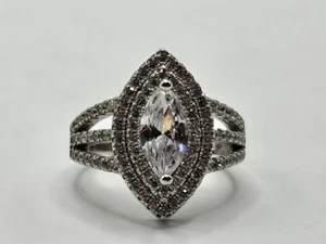 Size 5.25 Sterling Silver Ring Large Marquise Stone Pave Accents - Picture 1 of 5
