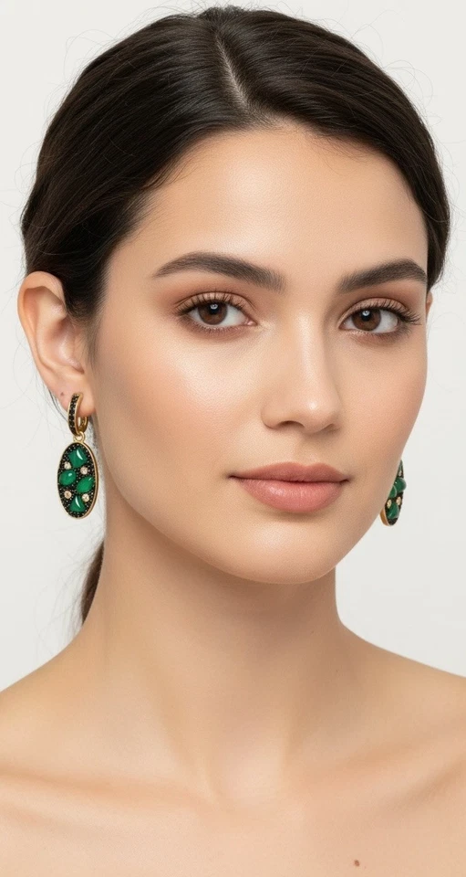 Серьги Freida Rothman 925 14K и черные родиевые pltd зеленый хризопраз и фианиты - Изображение 1 из 4