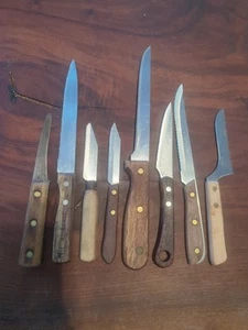 Vintage Wood Handled Knives Kitchen Butcher Lot Of 8 - Picture 1 of 7
