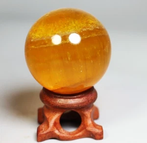 Natural Yellow Fluorite & Mica Quartz Crystal Stone Sphere Ball Specimen Stand - Picture 1 of 10