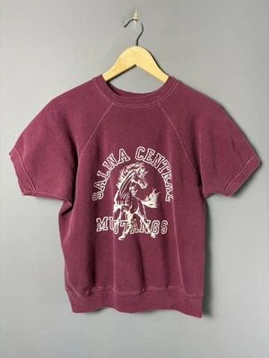 Vintage 70s Mens M SALINA CENTRAL MUSTANGS Short Sleeve Sweatshirt Maroon 1970s - Image 1 of 4
