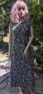 Vintage Boho Arty 90's Midaxi Dress Sz 12 Monochrome ♧ ladder seamed bodice ♧ - Picture 1 of 17