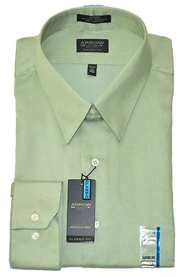 Camisa de vestir Arrow Classic Fit verde salvia claro satén sin arrugas cuello extendido Foto 1 de 4