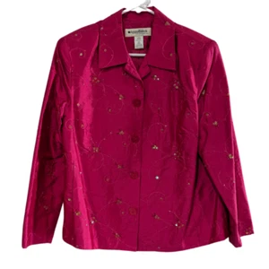 Appleseed's Hot Pink Silk Beaded Embroidered Floral Blazer Coat Jacket 12 Petite - Picture 1 of 13