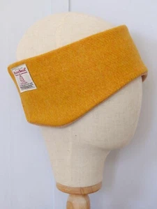 Harris Tweed Headband , Yellow Plain lined with Beige Fleece. - Picture 1 of 6