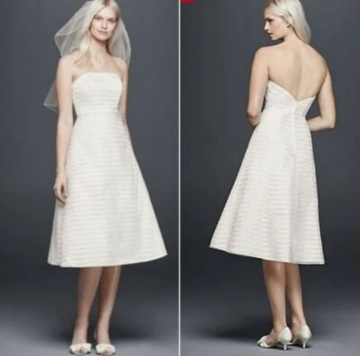 NUEVO Vestido de Novia David Marfil Rayas Cortas Organza 12 Cremallera Trasera Foto 1 de 4