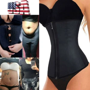 Latex Rubber Waist Trainer Underbust Zipper Corset Slimming Body Shaper Cincher - Picture 1 of 20