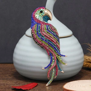 vintage colored rhinestone alloy parrot bird brooch animal pin clothing jewelry - Picture 1 of 11