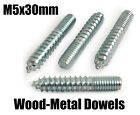 M5 x 30mm Steel Wood To Metal Dowels Hanger Bolts Dual Thread Screws Furniture