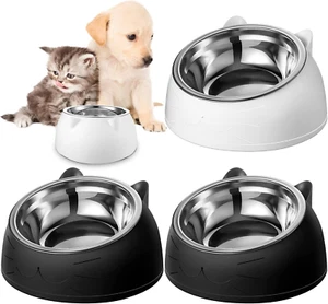4 Pcs Raised Cat Food Bowls Stainless Steel Tilted 15° Elevated Non Spill Kitten - Picture 1 of 7