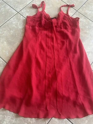 Solange Satin 14 16 Vintage Slip Lingerie Chiffon Bow Red - Image 1 of 4