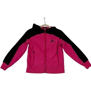 Jordan Youth Girls Pink and Black Hooded Jacket size 6 Retro Logo Basketball - Picture 1 of 7