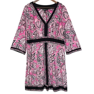INC International Concepts Sheath Dress Size 2X Pink Paisley 3/4 Sleeve V Neck - Image 1 of 4
