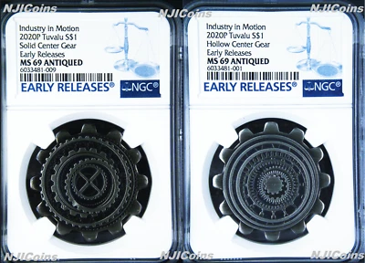 2020 Industry In Motion ANTIQUED Gear-Shaped 1oz Silver 2-COIN-SET NGC MS69 ER - Image 1 of 4