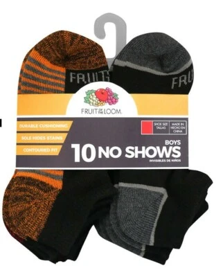 Fruit of the Loom Boys 10 Pair No Show Socks NEW Size Medium Shoe Size (9-2.5) - Image 1 of 4