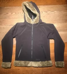 Marmot Damen S Jacke Mantel schwarz Full Zip Fleece gefüttert Kapuze Kunstfellbesatz - Bild 1 von 12