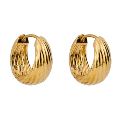 Plain Chunky Grooved Hoop Earrings 9ct Yellow Gold Plated Hallmarked Brand New - Image 1 of 3