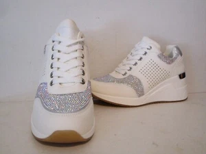 Cestfini Womens Hidden High Heel Fashion Glitter Wedge Sneakers White Size 8 - Picture 1 of 6